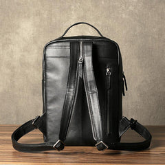 Black Leather Men's 10 inches Sling Bag Computer Backpack Black Travel Backpack Black Sling Pack For Men - iwalletsmen
