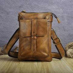 Cool Leather Mens Small Belt Bag Belt Pouch Waist Bag Mini Side Bag For Men - iwalletsmen