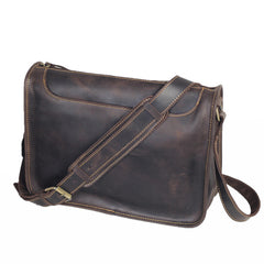 Handmade Dark Coffee Leather Mens 10 inches Courier Bag Brown Messenger Bags Dark Brown Postman Bags For Men - iwalletsmen
