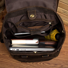 Brown Mens Leather 15 inches Computer Backpacks Black Cool Travel Backpacks Laptop School Backpack for men - iwalletsmen