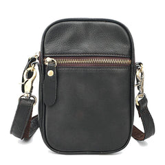 Black Leather Mens Mini Casual Side Bag Messenger Bags Brown Postman Bag For Men - iwalletsmen