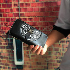 Brown Handmade Tibet Tooled Leather Long Biker Wallet Black Chain Wallet Clutch Wallet For Men - iwalletsmen