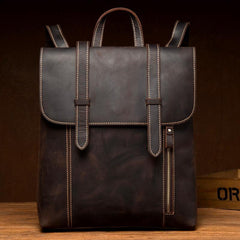 Dark Brown Fashion Mens Leather 13-inch Computer Backpack Brown Travel Backpacks School Backpacks for men - iwalletsmen