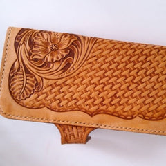 Handmade Leather Tooled Floral Mens Long Wallet Cool Long Wallet for Men - iwalletsmen