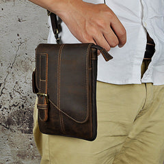 Mens Leather Small Side Bag COURIER BAGs Waist Pouch Holster Belt Case Belt Pouch for Men - iwalletsmen