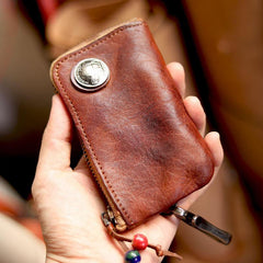 Cool Black Leather Mens Charcoal Key Wallet Coin Purse Front Pocket Wallets For Men - iwalletsmen