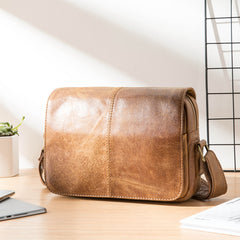 Camel Leather Mens Small Side Bag Small Messenger Bags Postman Bag Courier Bag for Men - iwalletsmen