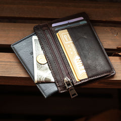Ultra Thin Leather Mens Front Pocket Wallet Slim billfold Wallet License Small Wallet For Men - iwalletsmen