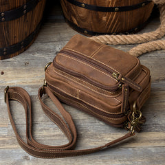 Cool Brown Leather Mens Small Side Bag Postman Bag Mini Messenger Bag for Men - iwalletsmen