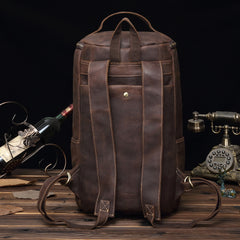 Dark Coffee Bucket Leather Men's 14 inches Large College Backpack Barrel Travel Backpack For Men - iwalletsmen