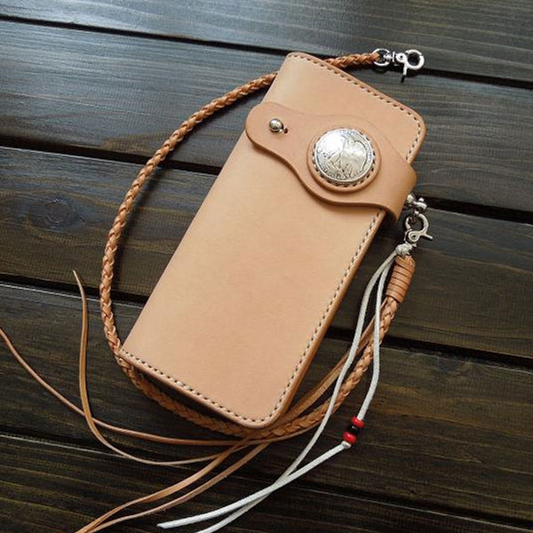 Handmade Leather Biker Wallet Mens Cool Chain Wallet Trucker Wallet with Chain