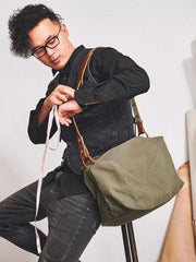 Canvas Cool Mens Green Side Bags Canvas Leather Messenger Bags Canvas Travel Courier Bag for Men - iwalletsmen