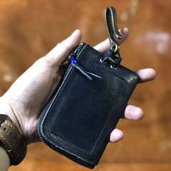 Handamde Genuine Leather Mens Cool Key Wallet Card Slim Wallet Key Holder Car Key Case for Men