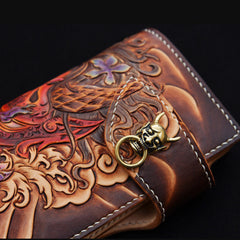 Handmade Leather Tooled PRAJNA Mens Chain Biker Wallet Cool Leather Wallet With Chain Wallets for Men