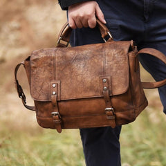 Handmade Leather Mens Cool Messenger Bag Briefcase Work Bag Business Bag for men