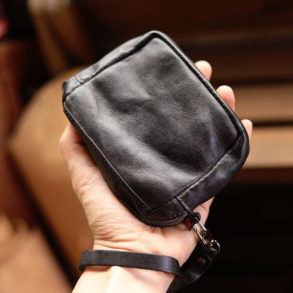 Cool Black Leather Mens Card billfold Wallet Coin Purse Wirstlet Zipper Small Wallet For Men - iwalletsmen