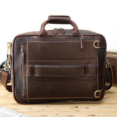 Large Brown Leather Mens Briefcase 15inch Laptop Backpack Work Bag Travel Bag For Men - iwalletsmen