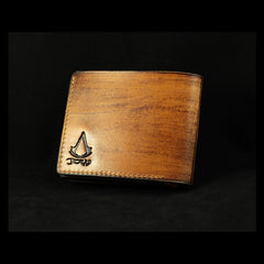 Handmade Leather Tooled Assassins Creed Mens billfold Wallet Cool Leather Wallet Slim Wallet for Men