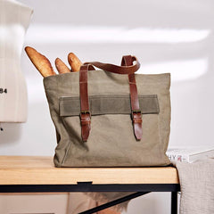 Leather Canvas Mens Womens Green Tote Bag Canvas Handbag Messenger Bag Canvas Tote for Men Women - iwalletsmen