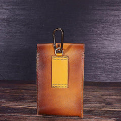 Tan Leather Cell Phone Holster Mens Belt Pouches Waist Bags BELT BAG Mini Holster For Men - iwalletsmen