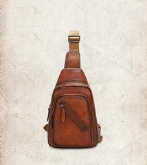 Vintage Brown Leather Men's Sling Bags Chest Bag Brown Sling Pack Sling Backpack For Men - iwalletsmen