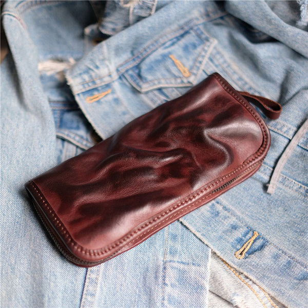 Cool Mens Leather Zipper Long Clutch Wallet Zipper Vintage Long Wallet For Men - iwalletsmen