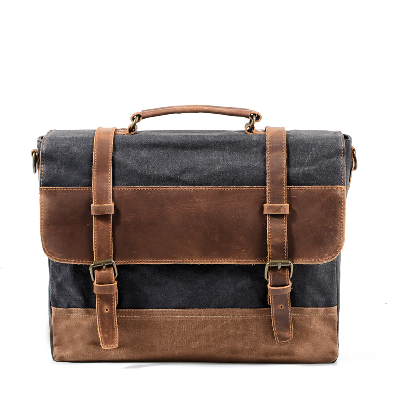 Cool Waxed Canvas Leather Mens 15.6" 15‘’ Waterproof Travel Side bag Computer Handbag Messenger Bag for Men - iwalletsmen