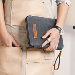 Gray Canvas Leather Mens Large Clutch Wallet Zipper Wristlet Bag Purse for Men - iwalletsmen