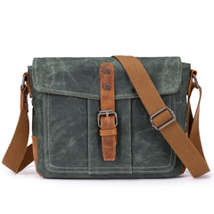 Cool Waxed Canvas Leather Mens Casual Green Gray Motorcycle Side Bag Messenger Bag Backpack For Men - iwalletsmen