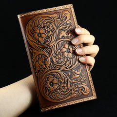Handmade Leather Tooled Floral Mens Long Wallet Cool Leather Wallet Clutch Wallet for Men