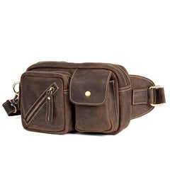 Cool Brown Leather Fanny Pack Mens Waist Bags Hip Pack Belt Bags Bumbags for Men - iwalletsmen