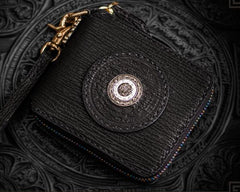 Handmade Leather Small Tooled Mens billfold Wallet Cool Chain Wallet Biker Wallet for Men