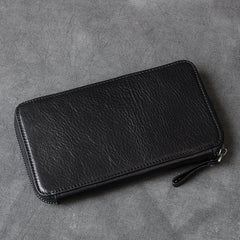 Black Leather Mens Long Wallet Zipper Brown Clutch Phone Wallet For Men - iwalletsmen