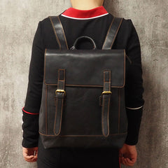 Cool Mens Leather 15inch Laptop Backpack Travel Backpack Leather School Backpacks for Men - iwalletsmen