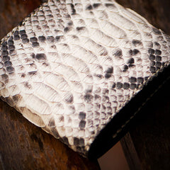 Handmade Leather Boa Skin Tooled Mens billfold Wallet Cool Slim Wallet Biker Wallet for Men
