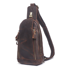 Cool Brown Leather Men's Sling Bag Chest Bag One-Shoulder Backpack For Men - iwalletsmen