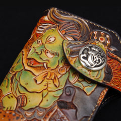 Handmade Leather Tooled Thunder God Mens Chain Biker Wallet Cool Leather Wallet With Chain Wallets for Men