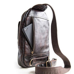 Genuine Leather Mens Cool Chest Bag Sling Bag Crossbody Bag Travel Bag Hiking Bag for men