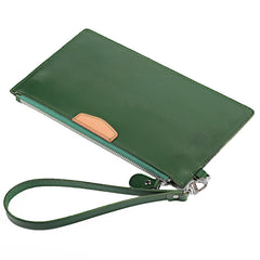 Oiled Leather Men's Yellow Ultra Slim Wristlet Wallet Zipper Multiple Purse Wallet Phone Bag For Men - iwalletsmen