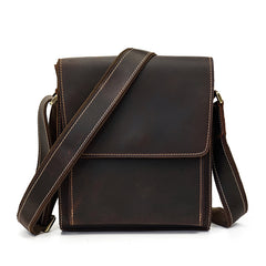Vintage Brown  Leather Men's Small Side Bag Vertical Messenger Bag Tablet Bag For Men - iwalletsmen