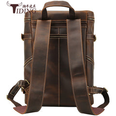 Cool Leather Vintage Dark Brown Mens 16inch Laptop Backpacks Vintage School Backpack Travel Backpack Bags for Men - iwalletsmen