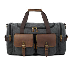 Canvas Leather Mens Large Black Weekender Bag Gray Duffle Bag Luggage Bag for Men - iwalletsmen