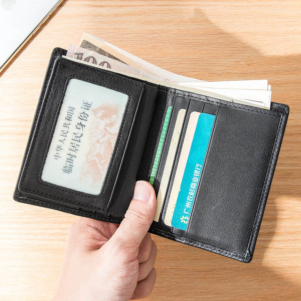 Black Leather Mens Small Wallet Slim Wallet Bifold Black Billfold Wallet billfold Wallet for Men - iwalletsmen
