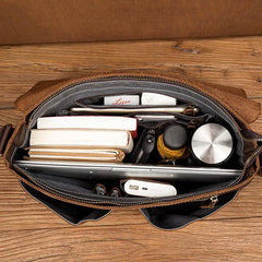 Cool Brown Leather 13 inches Mens Courier Bag Messenger Bags Postman Bag for Men - iwalletsmen