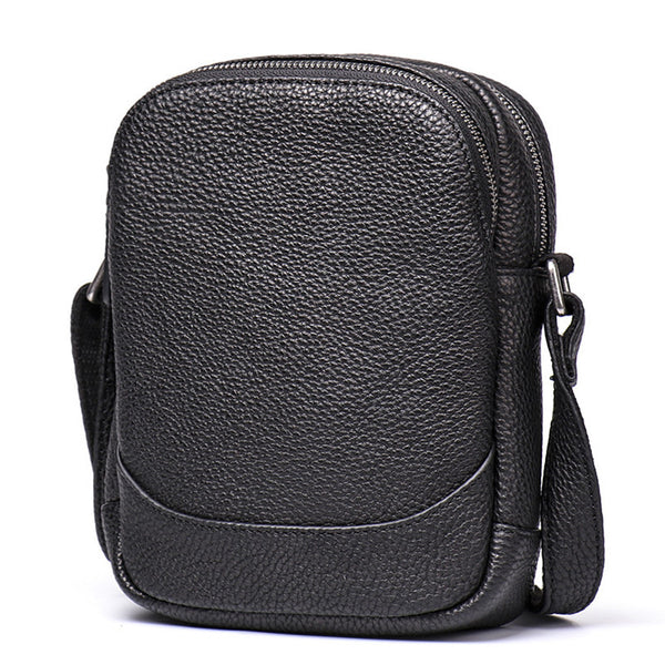 Casual Black Leather Mens Small Shoulder Bag Small Side Bag Messenger Bag For Men - iwalletsmen