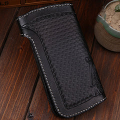 Handmade Leather Mens Cool Black Obsidian Chain Wallet Biker Trucker Wallet with Chain