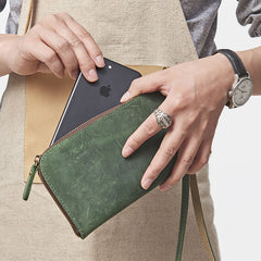 Cool Leather Mens Wristlet Wallet Vintage Clutch Zipper Wallet for Men - iwalletsmen