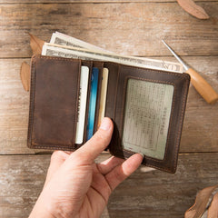 Coffee Cool Leather Mens Small Wallets Bifold Vintage Slim billfold Wallet for Men - iwalletsmen