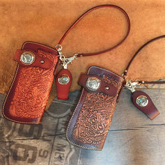 Handmade Leather Tooled Skull Mens Chain Biker Wallet Cool Leather Wallet Long Wallet for Men