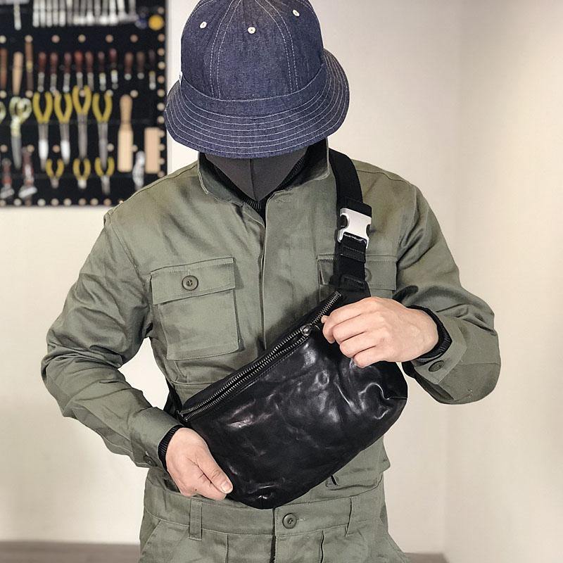 Black Cool Leather Men Fanny Pack Coffee Waist Bag Hip Pack Chest Bag Belt Bag Bumbag for Men - iwalletsmen